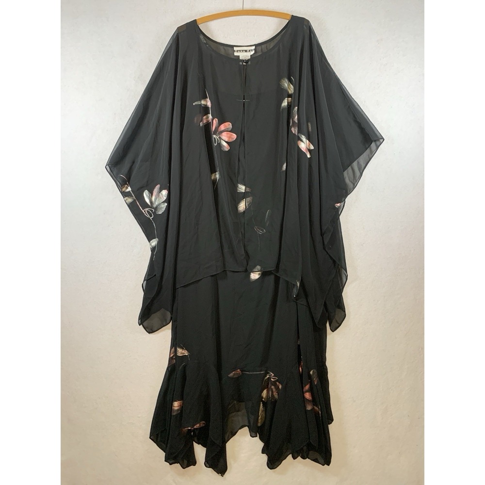 Dana Kay Womens Chiffon 2 Pc Dress Sz 28W Feminine Handkerchief Hem Formal Event